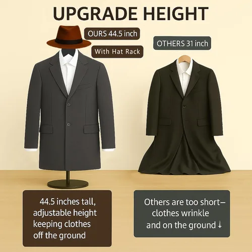 Miniatura 4 de Soporte para camisetas (negro, 44.5 pulgadas con soporte para sombreros, 1 unidad)