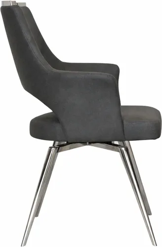 Miniatura 5 de Atlas Silla de comedor giratoria tapizada con brazos Asiento acolchado de cocina Patas cromadas pulidas en base giratoria Tapicería de tela