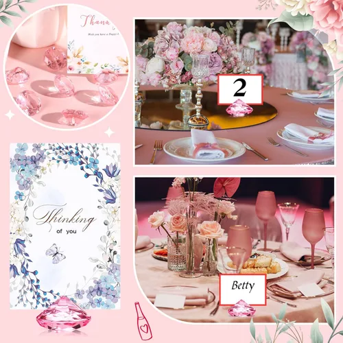 Miniatura 3 de Boao Paquete de 24 tarjeteros de mesa de acrílico con diamantes de cristal, decoración de fiesta de diamantes para bodas, mesa del hogar (rosa)