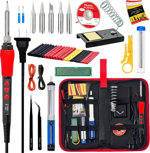 Kit de soldador, bolígrafo de soldadura digital con pantalla LED de 60 W, 5 puntas reemplazables, calentamiento rápido 21 en 1 con cable de