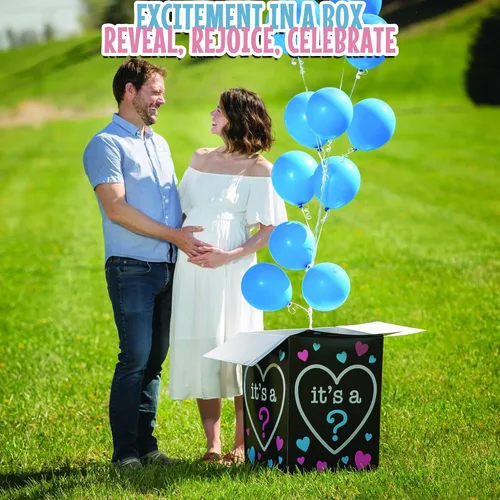 Miniatura 3 de Fun Express Caja de globos de revelación de género para fiesta de baby shower, caja de cartón negra de alta calidad de 24 pulgadas de alto