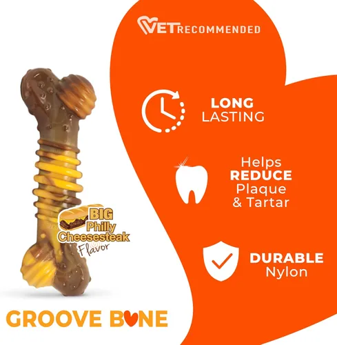 Miniatura 3 de Nylabone Groove Bone Power Juguete Masticable para Perros, Juguetes Dentales para Perros Masticadores Agresivos, Hueso Masticable para Perros, Swirl