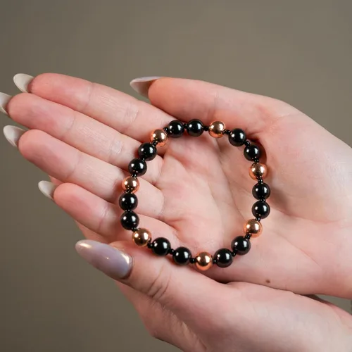 Miniatura 6 de Karelian Heritage Shungite Stones Elastic Stretchy Bracelet with opper Plated Beads Authetic Shungite Crystal Jewelry Protective Powerful Defender