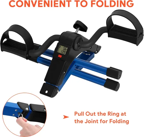Miniatura 8 de Ejercitador de pedal plegable - Mini bicicleta estática con pedales para debajo de escritorio con pantalla LCD para entrenamiento de brazos y Azul