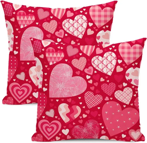 Miniatura 16 de AEIOAE - Juego de 2 fundas de almohada de San Valentín, de 16 x 16 pulgadas, rojo, con diseño de corazón de amor, fundas de almohada decorativas