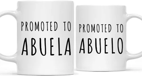 Andaz Press Anuncio de embarazo de bebé español de 11 onzas, regalo de taza de café, promocionado a abbuela, paquete de 2, idea de regalo novedosa