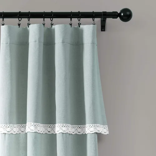 Miniatura 4 de Lush Decor Par de paneles de cortinas de lino con encaje para ventana, 84 x 38 pulgadas, azul