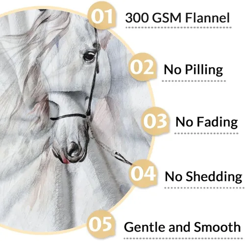 Miniatura 4 de Manta de caballo para regalo, 30 x 40 pulgadas, bonita manta para niñas y niños, manta blanca de felpa suave y mullida para sofá, oficina