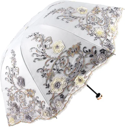 Miniatura 142 de Honeystore Sombrilla bordada con flor 3D plegable UV con encaje clásico