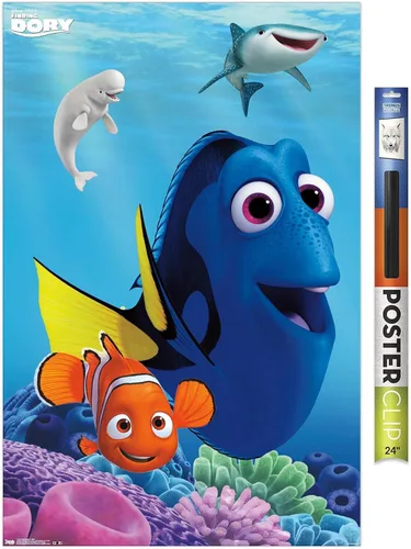 Miniatura 17 de Trends International Disney Pixar Finding Dory - Póster de pared de Dory, 14.725 x 22.375 pulgadas, versión enmarcada de madera de granero