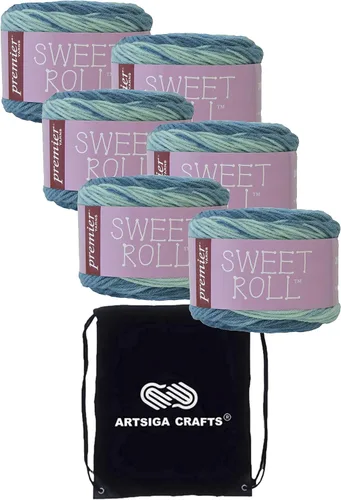 Miniatura 17 de Premier Yarns Sweet Roll Black Pepper Swirl 1047-10 (3 madejas, el mismo lote de tinte) hilo acrílico mediano #4 para ganchillo y tejer con bolsa