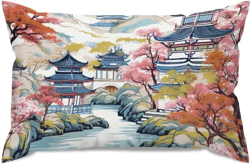 Miniatura 10 de ArogGeld Funda de almohada blanca con flores chinoiserie, funda de almohada para sofá, diseño floral verde y blanco, funda de almohada de lino A-12