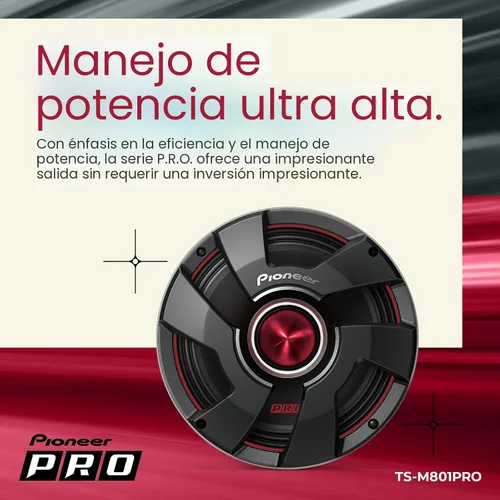 Miniatura 3 de Pioneer P.R.O. Series TS-M801PRO - Altavoces de 8 pulgadas (par) - 600 W máximo, perfectos para instalaciones de alto SPL y audio de automóvil