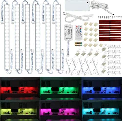Miniatura 11 de Luz LED para debajo del gabinete de cocina. RGBW. Cambio de color y luz blanca fría superbrillante. Control remoto con atenuación. 6 barras de luz