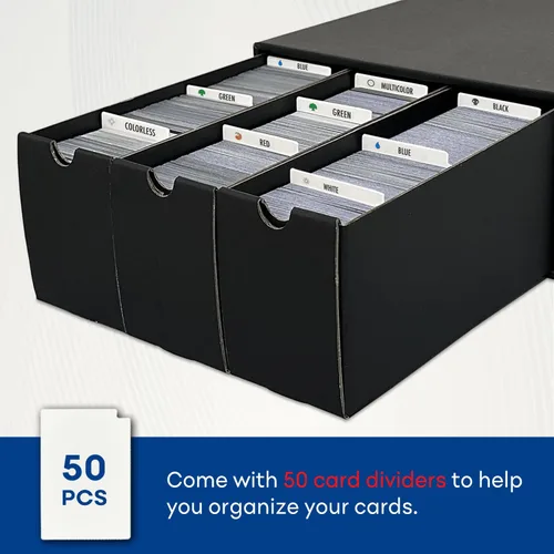 Miniatura 2 de Caja de almacenamiento de tarjetas de intercambio Fageverld, caja de tarjetas de cartón para coleccionistas con 50 divisores para colección de Negro