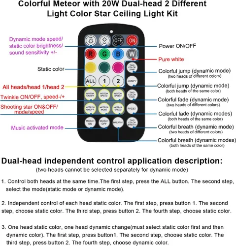 Miniatura 3 de AKEPO Luces de fibra óptica de estrella fugaz de 20 W, RGBW Twinkle APP de doble cabeza, 1300 unidades, 0.03 pulgadas, 13.1 pies, fibra óptica