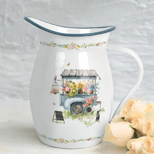 Jarra esmaltada con mango ancho, jarrón de metal vintage para decoración de mesa, oficina, hogar, regalo y té helado, café, bebidas frías