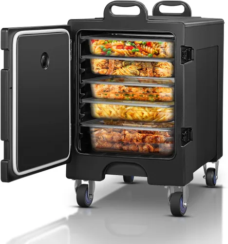 Calentador de alimentos para catering con ruedas, 82 cuartos de galón aislado para alimentos, caja calentadora de alimentos LLDPE para 5 sartenes de
