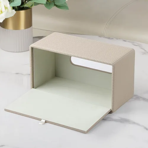 Miniatura 3 de Funda de caja de pañuelos de cuero sintético PU rectangular con cierre magnético, soporte de caja de pañuelos moderno para mesitas de noche de baño