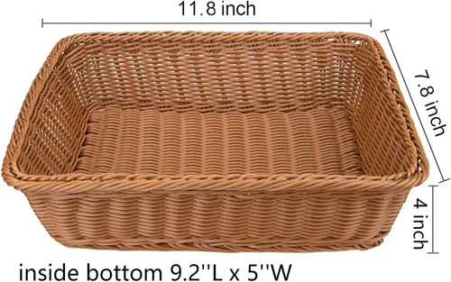 Miniatura 2 de Yarlung Paquete de 3 cestas de pan tejidas de ratán sintético, cestas de frutas de mimbre de plástico de 11.8 x 7.8 pulgadas para servir alimentos