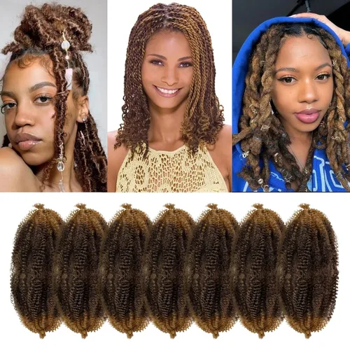 Marley Twist - Cabello trenzado de 16 pulgadas, cabello afro trenzado elástico, paquete de 7 paquetes, cabello rizado rizado ombré, marrón Marrón