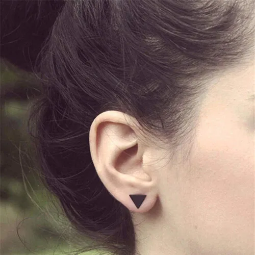Miniatura 2 de 4 aretes de oro para mujer, aretes triangulares, pequeños aretes triangulares, aretes de tuerca triangulares, regalos de Navidad para mujer