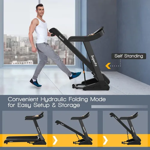 Miniatura 6 de Goplus Cinta de correr plegable de 3.75 HP con inclinación, caminadora eléctrica Superfit con control de aplicación, 12 programas preestablecidos