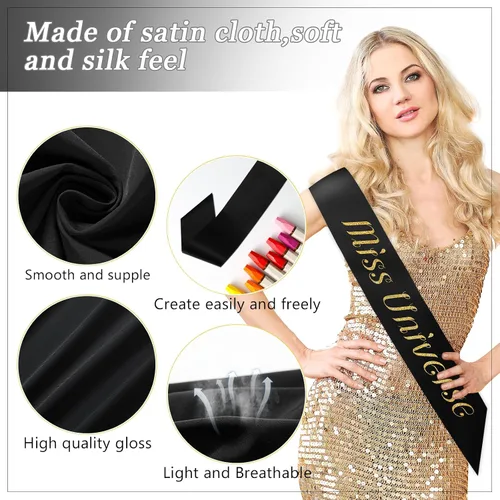 Miniatura 3 de Dreamtop 16 piezas de faja de satén en blanco negras para concursos, Señorita Mayor América 2026, faja para concurso de belleza