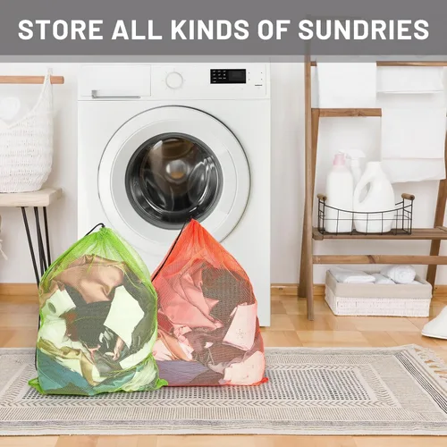 Miniatura 4 de Berlune 24 bolsas de lavandería grandes de 32 x 24 pulgadas, coloridas bolsas de malla extra grande a granel con cordón de malla resistente, lavable