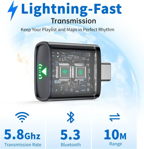 Miniatura 4 de Adaptador inalámbrico CarPlay para iPhone, convierte Apple CarPlay con cable de fábrica a inalámbrico, mini USB/USB-C CarPlay Dongle, reconexión
