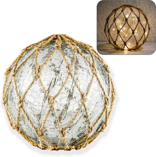 Miniatura 7 de SAILINGSTORY - Flotador de pesca de cristal, lámpara náutica, decoración costera de playa, bola de vidrio agrietado, luz nocturna de 6 pulgadas