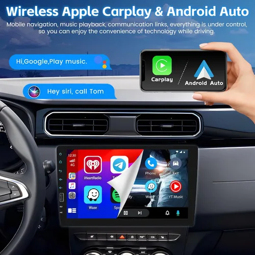 Miniatura 2 de Radio AM de 9 pulgadas de un solo DIN para automóvil con Carplay inalámbrico Android Auto, pantalla táctil IPS estéreo para automóvil con enlace