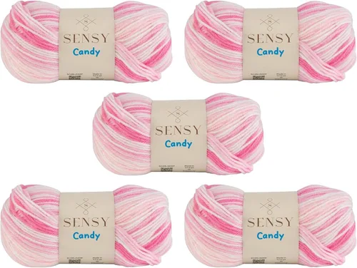 Miniatura 35 de Sensy Candy Yarn - Hilo de 5 madejas, 3.5 onzas, 251 yardas, multicolor para ganchillo y tejido, calibre ligero 3