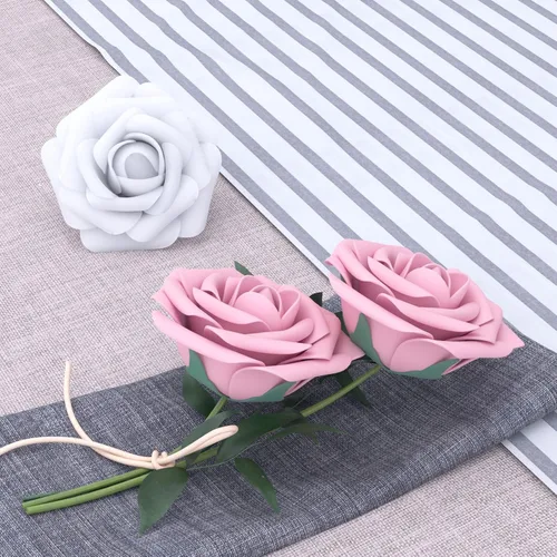 Miniatura 6 de Rosas artificiales realistas, 25 piezas de rosas falsas de aspecto real con tallo para ramos de boda, centros de mesa, despedidas de soltera