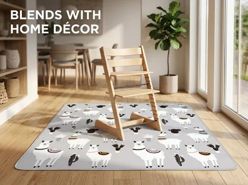 Miniatura 6 de Tapete de salpicaduras para bebé debajo de la silla alta, tapete de salpicaduras de 51 x 51 pulgadas, tapete impermeable y lavable, protector