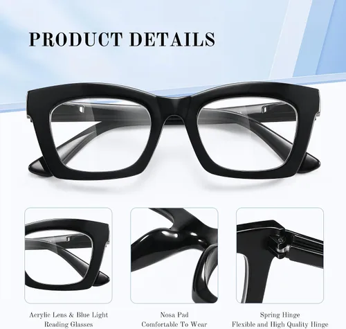 Miniatura 5 de Reading Glasses for Women - Stylish Blue Light Blocking Glasses Square Readers with Spring Hinge