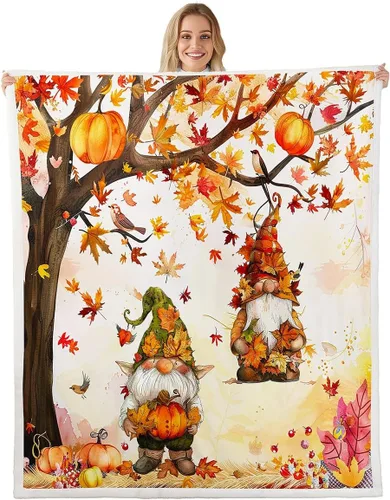 Miniatura 10 de Manfei Manta de calabaza otoñal, manta de cama floral de hojas verdes para decoración de habitación de niños y niñas, manta de plantas botánicas