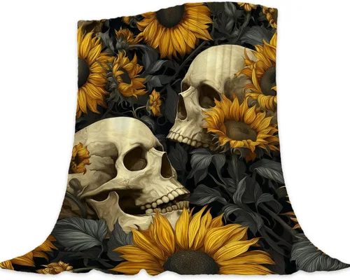 Miniatura 18 de Manta de Halloween – Manta pequeña de calavera vintage para niños y adultos, ligera, esponjosa, suave y acogedora manta de vellón para sofá, cama