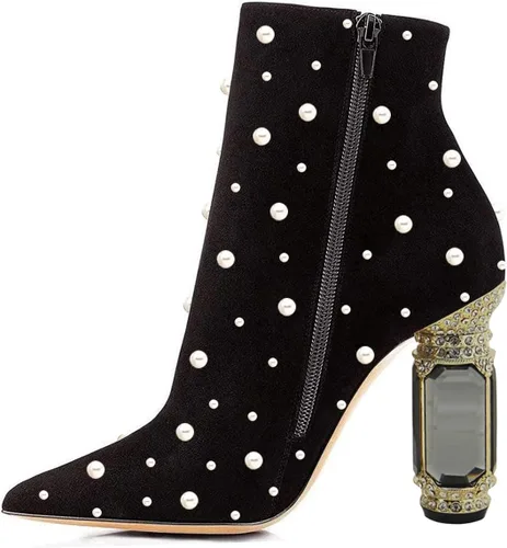 Miniatura 47 de FSJ Botas de tacón alto con punta puntiaguda para mujer, con tacón alto, con cremallera lateral brillante, estilo casual, para uso diario, zapatos