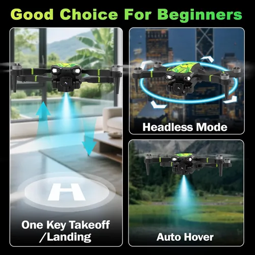 Miniatura 3 de M18 1080P Mini Drone con motor sin escobillas, cuadricóptero plegable RC para adultos con posicionamiento de flujo óptico y modo sin cabeza