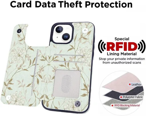Miniatura 3 de uCOLOR Funda de piel con tapa para tarjetas compatible con iPhone 13 6.1, iPhone 14 6.1, mujeres y niñas con tarjetero y función atril