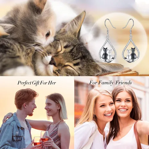 Miniatura 187 de Aretes colgantes de plata de ley con diseño de árbol de la vida, flor, abeja, animales, gato, colibrí, piedra lunar, turquesa, aretes con cierre
