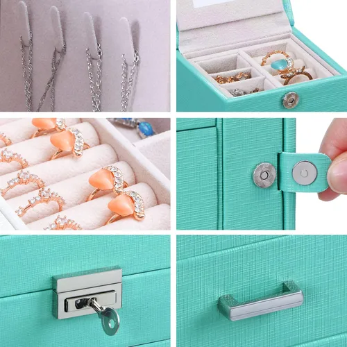 Miniatura 5 de ANWBROAD Joyero grande de 6 niveles, organizador de joyas, caja de almacenamiento con espejo de cerradura, caja de joyería para niñas, para aretes