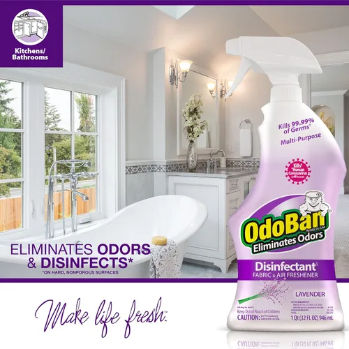 Miniatura 8 de OdoBan Desinfectante en aerosol continuo de 360 grados listo para usar y eliminador de olores fuertes, ambientador de telas y aire, fabricado