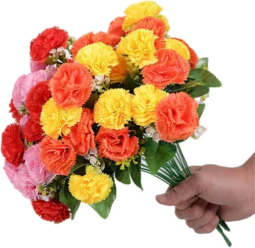 Paquete de 4 claveles artificiales, 48 cabezas de flores artificiales de seda resistentes a los rayos UV, no se decoloran, para decoración del