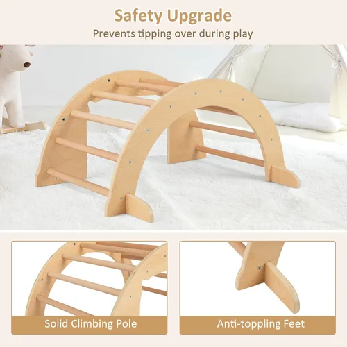 Miniatura 5 de INFANS Balancín de madera para escalar arco con cojín suave, 6 en 1, juguetes Montessori de escalada para niños pequeños, mesa Waldorf