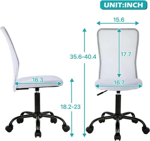 Miniatura 3 de Silla de oficina enrollable sin brazos de malla pequeña, silla de computadora ergonómica, sillas de oficina giratorias sin brazos con soporte Blanco