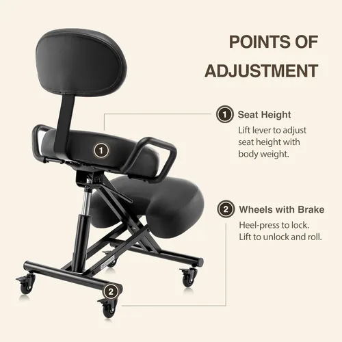 Miniatura 5 de AKONI 512B Silla ergonómica con respaldo, mejora la postura, cojines gruesos, ruedas de bloqueo para el hogar y la oficina, AKONI 512B (negro)