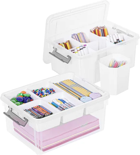 Miniatura 12 de Citylife Caja de almacenamiento de plástico de 17 QT con bandeja extraíble Organizadores y almacenamiento para manualidades Contenedor