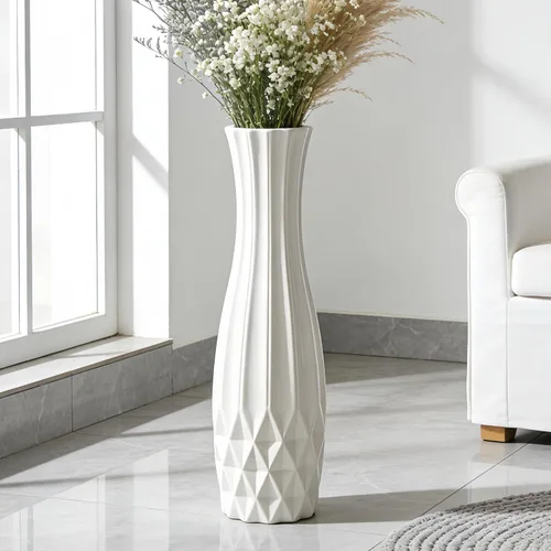 Miniatura 14 de Jarrón de cerámica blanca de 17.7 pulgadas de alto, soporte para flores, jarrones grandes decorativos para centros de mesa, estantes, decoración